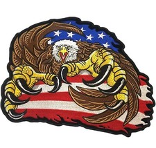 Angry Eagle Claws American Flag 4.5 inch Biker Back Patch IV6632 F6D30T picture