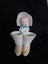 Antique Small Girl With Boots Porcelain Match Holder /Striker Pre 1920. picture