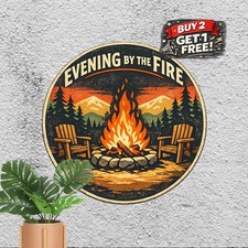 Welcome to Our Fire Pit Outdoor Round Metal Sign Vintage Wall Decor Plaque 8x8 picture