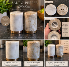 Marble Stone Salt Pepper Shakers Set White Gray Brass Tone Modern Kitchen Decor picture