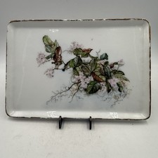Handpainted Rectangular Ceramic Platter Tray 10.5” X 7” Floral Signed MLM 1890 picture