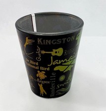Vintage Jamaica Souvenir Shot Glass Landmarks Black with Glitter Colors Vibrant  picture