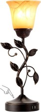 Touch Control Table Lamp with 2 USB Charging Ports, 3-Way Bronze+ Amber Glass  picture