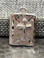 VTG Sterling Silver Bible Book Locket Cross Lord’s Prayer Pendant Or Charm picture