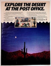 USPS 1982 Desert Stamps Explore Post Office Vintage Ad Print Saguaro Cactus picture