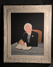 Billy Graham Evangelist w/ Bible Hand Painted Oil Portrait Artist Signed Framed picture