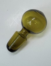 Vintage MCM Olive Green Hand Blown Glass Decanter Stopper Replacement 3.75” picture