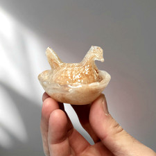 Chocolate Swirl Hen on Nest Mini Chicken Salt Dish, Depression Style Glass picture
