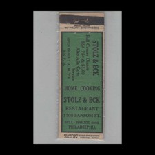 1930s Matchbook Cover Diamond Quality Stolz & Eck Restaurant Philadelphia PA picture
