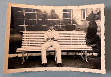 Original WW2 German Soldier Photo Convalescent On Bench Agfa Lupex 9 x 6 cm picture