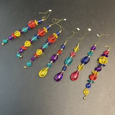 7 Crystal Beaded Dangle Purple Yellow Blue Window Christmas Ornament Mixed Lot picture