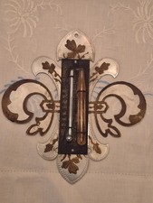 Antique Metal  Wall Thermometer  Unique Design Handpainted Accents c.1890s-1900s picture