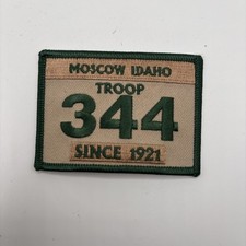 BSA boy scouts of America Troop pack Number 344 Moscow Idaho Green & Tan patch picture