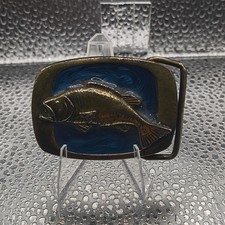 Solid Brass Jumping Bass Fishing 1983 BTS Made in USA Vintage Belt Buckle picture