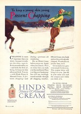 1928 Hinds Honey & Almond Cream Vintage Magazine Print Ad Woman Skiing, Horse picture
