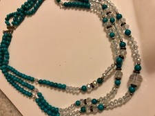vintage  estate GREEN AND CLEAR GLASS BEAD MULTI STRAND  NECKLACE picture