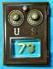 1890-1910 Antique Keyless Lock Co Brass PO Box Door #73 - Unknown Combination picture