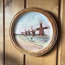Vintage 1951 Swedish Hand-Painted Wooden Wall Plate - Öland Windmills Folk Art picture