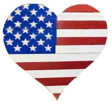 24-inch Heart-Shaped American Flag, Foldable Repurposed Redwood Slats on Burlap picture