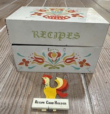 Vtg 1950s Metal Recipe Box Made In Japan Pop Up Rooster Card Holder Folk Art Lot picture