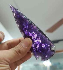 Large Amethyst Glass Arrowhead Crystal Pendant Purple Healing Stone Spearhead picture