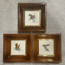 Vintage Hyalyn Stuart Bruce Ceramic Animal Plaques Set of 3 Horse Dog Mallard picture