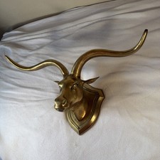 Solid Brass Longhorn Bull Wall Mount Vintage Handmade 23.5” picture