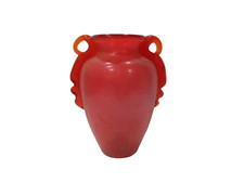 Red Frosted Glass Vase with Orange Amberina Clear Handles picture
