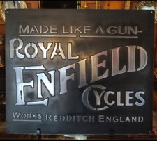 Royal Enfield Garage Sign 20x24 Hand Cast Aluminum Relief Metal Wall Art picture