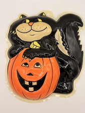 VTG Halloween Black Cat Jack O Lantern Plastic Wall Decoration Great Condition picture