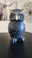 Black White Owl Statue  Resin Bird Figurine Boho Shelf Desk Table Decor picture