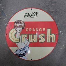 VINTAGE ENJOY CRUSH OLD US GASOLINE OIL GAS PUMP ENAMEL PORCELAIN SIGN picture