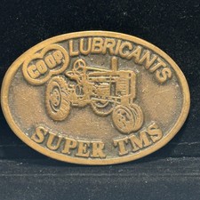 Vintage CO-OP Lubricants Super TMS Tractor Farm Oil Advertising Belt Buckle picture