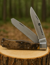 Twisted X Stainless Steel Double Blade Ram Horn Large Knife with Leather Sheath picture