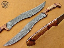SBC Handmade Damascus Steel Hunting Kukri Knife Wood Handle & Leather Sheath picture