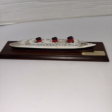 Rare Vintage Skytrex NORMANDIE Cruise Ship Model Resin On Wood Base picture