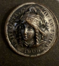 vintage 3D pop-out repoussé coin art piece Punch Out 1908 Indian Head Penny picture