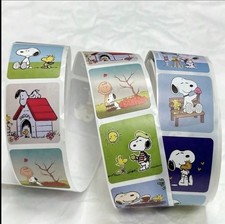 40 PCs Square 1” Peanuts Snoopy Stickers Woodstock Kids School Teacher picture