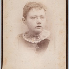 c1880s Wolfboro NH Cabinet Card Photo Young Woman Glasses ruff collar Brigham picture