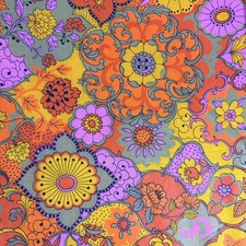 VTG Schwartz Liebman Textiles Hot Pink Orange Floral Fabric Groovy Mod 44x106