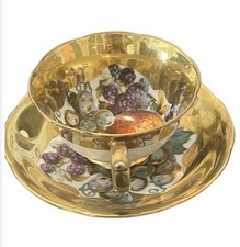 Vintage SAJI China Cup And Saucer Fruit Floral Gold Rims Made In Japan picture