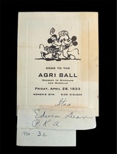 1933 Rare Mickey & Minnie Mouse AGRI Ball Invitation For A Pi Kappa Alpha Member picture