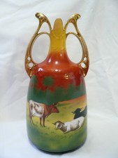 PROV. SAXE ES GERMANY HANDLED COWS/CATTLE VASE 10 1/2