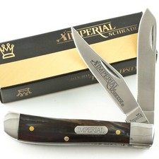 Schrade Imperial Red Brown Celluloid Trapper Pocket Knife 16T Swirl Handles picture
