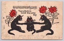 Antique 1909 Black Cats Sunflowers Comic Music Postcard Series 100 Comics picture