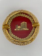 Vintage Gold Tone Greek Parthenon Pedestal Ashtray Decorative Souvenir picture