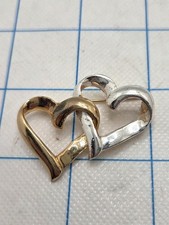 Vintage Two Tone Silver And Gold Double Heart Brooch Pin Valentine's Day picture