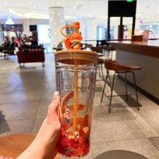 Starbucks Autumn Fox Maple Leaf Cup Tumbler Straw Double Glass Set Perfect Gift picture