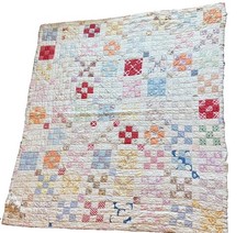 Antique Handmade Log Cabin Quilt Twin Size 66