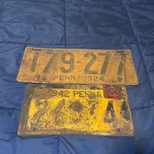 Vintage Pennsylvania License Plates Lot of 2 -1924&1942/43 Pa Penna Expired Plts picture